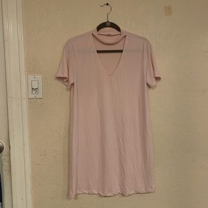 V Neck Cutout Pale Pink T Shirt Dress